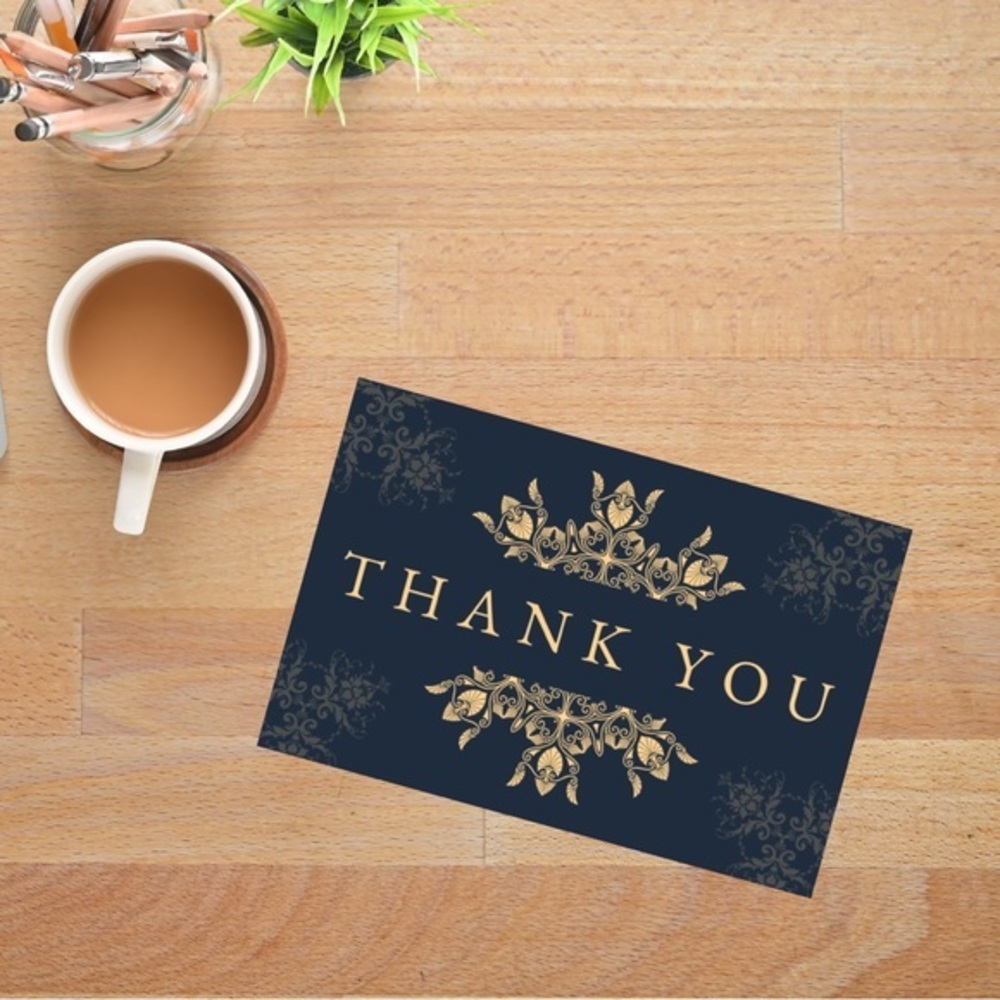 Set of 10 Black & Gold Thank You Card